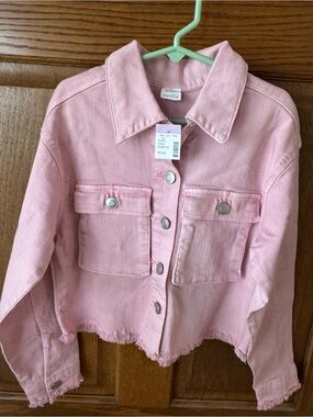 Girls' Dusty Pink Denim Jacket with Frayed Hem